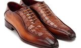 Paul Parkman Men's Camel Brown Croco Textured Leather Bicycle Toe Oxfords (ID#94-255)