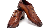 Paul Parkman Men's Camel Brown Croco Textured Leather Bicycle Toe Oxfords (ID#94-255) — view 6