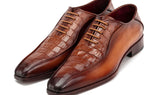 Paul Parkman Men's Camel Brown Croco Textured Leather Bicycle Toe Oxfords (ID#94-255) — view 7
