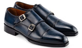 Paul Parkman Men's Goodyear Welted Double Monkstrap Shoes in Navy Blue in Navy Blue
