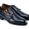 Paul Parkman Men's Goodyear Welted Double Monkstrap Shoes in Navy Blue in Navy Blue
