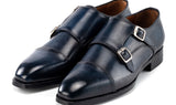 Paul Parkman Men's Goodyear Welted Double Monkstrap Shoes in Navy Blue