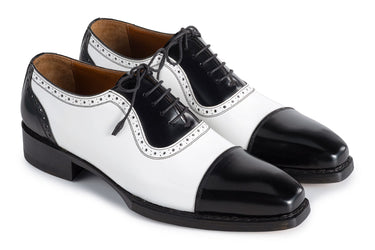 Paul Parkman Men's Goodyear Welted Cap Toe Oxfords in Black & White