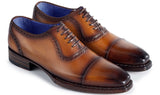 Paul Parkman Men's Goodyear Welted Burnished Cap Toe Oxfords in Camel Brown