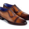Paul Parkman Men's Goodyear Welted Burnished Cap Toe Oxfords in Camel Brown in ----- #color_ -----