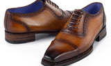 Paul Parkman Men's Goodyear Welted Burnished Cap Toe Oxfords in Camel Brown
