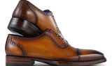 Paul Parkman Men's Goodyear Welted Burnished Cap Toe Oxfords in Camel Brown