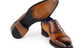 Paul Parkman Men's Goodyear Welted Burnished Cap Toe Oxfords in Camel Brown
