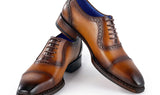 Paul Parkman Men's Goodyear Welted Burnished Cap Toe Oxfords in Camel Brown