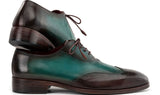 Paul Parkman Patina Leather Wingtip Oxford Shoes in Brown & Green