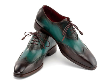 Paul Parkman Patina Leather Wingtip Oxford Shoes in Brown & Green
