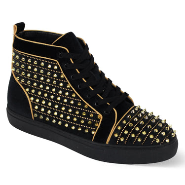 After Midnight Junior Studded High Top Sneakers in Black / Gold #color_ Black / Gold
