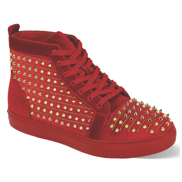 After Midnight Junior Studded High Top Sneakers in Fire Red / Gold #color_ Fire Red / Gold