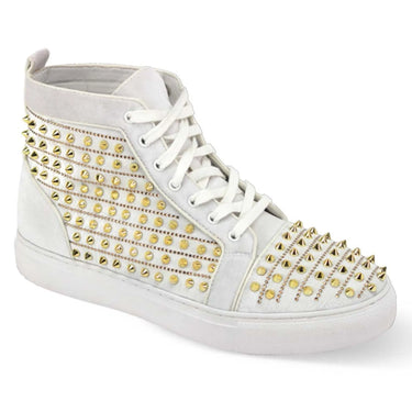 After Midnight Junior Studded High Top Sneakers in White / Gold #color_ White / Gold