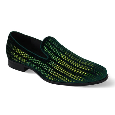 After Midnight Marco Velvet Rhinestone Smoker Slip-On Loafers in Emerald Multicolor #color_ Emerald Multicolor