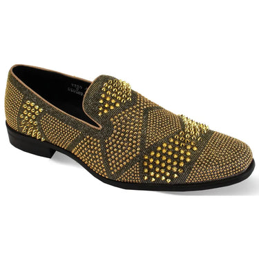 After Midnight Ozzy Velvet Studded Smoker Shoes in Gold #color_ Gold