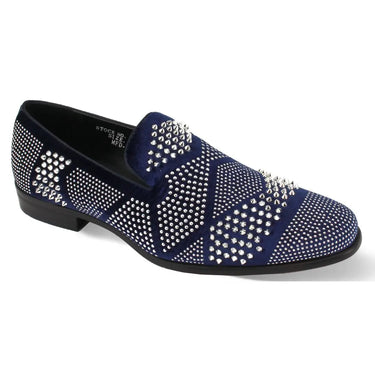 After Midnight Ozzy Velvet Studded Smoker Shoes in Navy / Silver