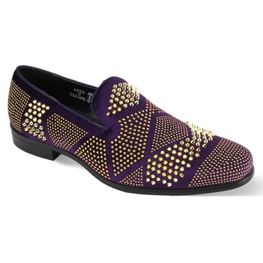 After Midnight Ozzy Velvet Studded Smoker Shoes in Purple / Gold