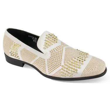 After Midnight Ozzy Velvet Studded Smoker Shoes in White / Gold