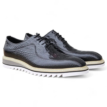 Carrucci Shoes Alligator Embossed Leather Derby in Black
