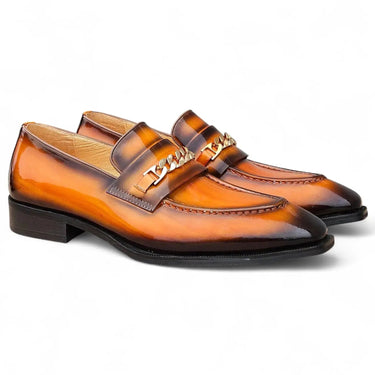 Carrucci Shoes Amber Patent Leather Chain Loafer in Cognac