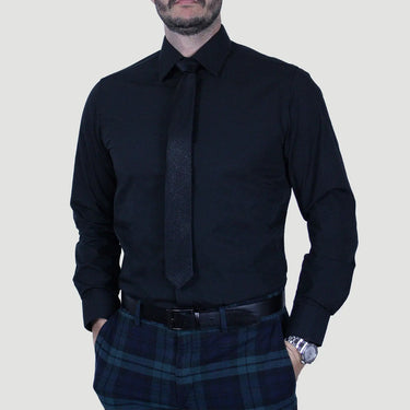 Arturo Modern Fit Dress Shirt in Black Long Sleeve, No Pocket in Black #color_ Black