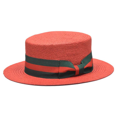 Bruno Capelo Boater Straw Flat Brim Skimmer in Red Green Red