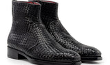 Paul Parkman Woven Leather Goodyear Welted Zipper Boots in Black