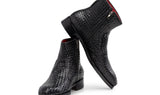 Paul Parkman Woven Leather Goodyear Welted Zipper Boots in Black