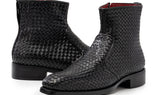 Paul Parkman Woven Leather Goodyear Welted Zipper Boots in Black
