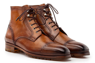 Paul Parkman Men's Burnished Leather Cap Toe Boots in Brown