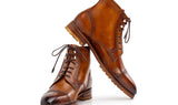 Paul Parkman Men's Burnished Leather Cap Toe Boots in Brown