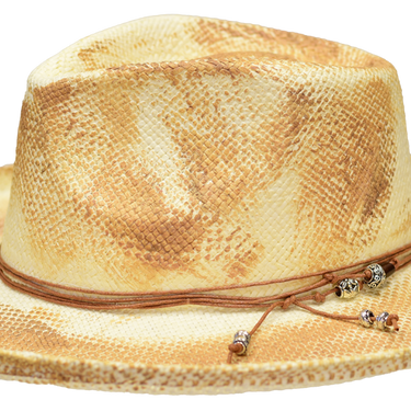 Bruno Capelo Bourbon Wide Brim Straw Fedora in Ivory Cognac Brown