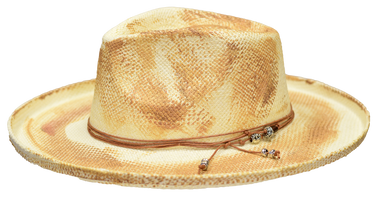 Bruno Capelo Bourbon Wide Brim Straw Fedora in Ivory Cognac Brown