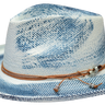 Bruno Capelo Bourbon Wide Brim Straw Fedora in Light Blue Denim Blue