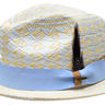 Bruno Capelo Belize Two-Tone Straw Snap Brim Fedora in Natural Light Blue