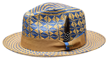 Bruno Capelo Belize Two-Tone Straw Snap Brim Fedora in Cognac Denim Blue