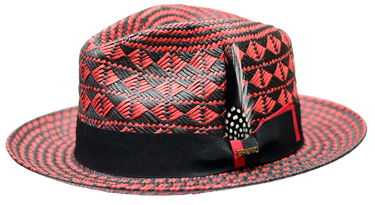 Bruno Capelo Belize Two-Tone Straw Snap Brim Fedora in Black Red