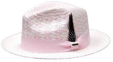 Bruno Capelo Belize Two-Tone Straw Snap Brim Fedora in White Pink