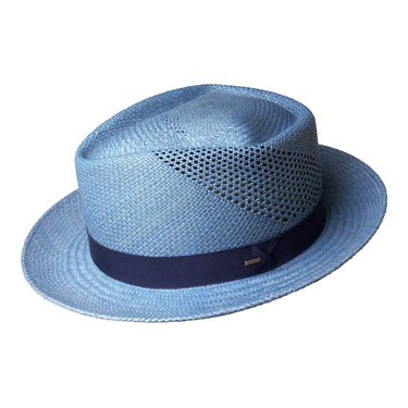 Bailey Hurtle Diamond Crown Vented Panama Straw Fedora in Elemental Blue