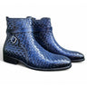 Basket Weave Calfskin Buckle Boot in Navy #color_ Navy