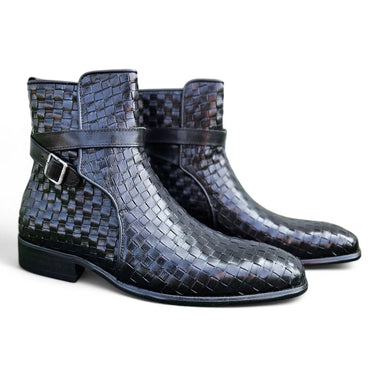 Basket Weave Calfskin Buckle Boot in Black