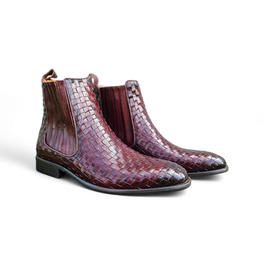 Basket Weave Leather Chelsea Boot in Burgundy
