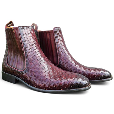 Basket Weave Leather Chelsea Boot in Burgundy