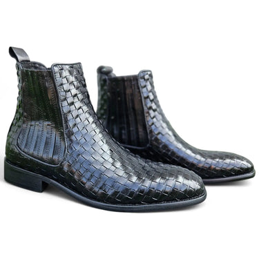 Basket Weave Leather Chelsea Boot in Black
