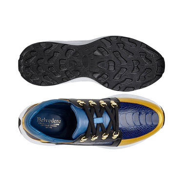 Belvedere Adam in Gold, Electric Blue & Black Exotic Ostrich / Calf-Skin Leather Sneaker