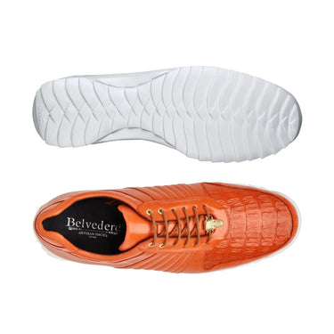 Belvedere Astor in Orange Genuine Caiman Crocodile & Soft Calf Sneakers in