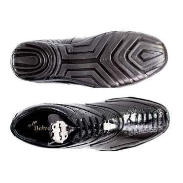 Belvedere Bene in Black Genuine Ostrich & Soft Calf Sneakers in #color_