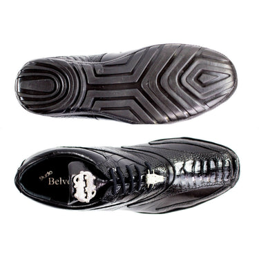 Belvedere Bene Black Genuine Ostrich and Soft Calf Sneakers Side View
