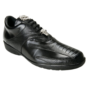 Belvedere Bene in Black Genuine Ostrich & Soft Calf Sneakers in #color_